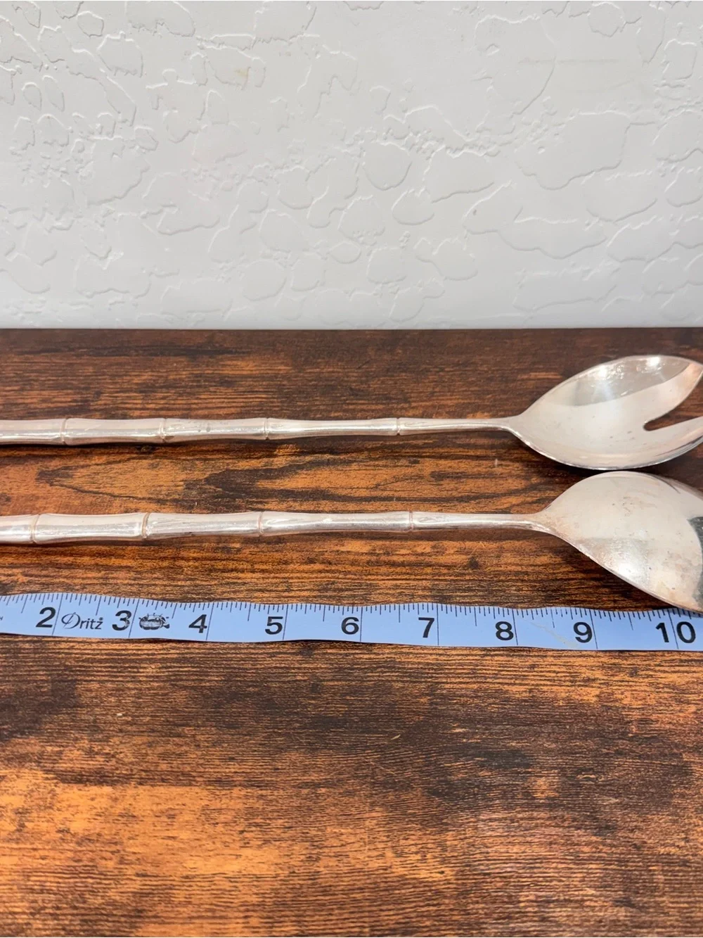 Bamboo Pattern 2 Pc Silverplate Serving Fork & Spoon Made ITALY 11 1/2
